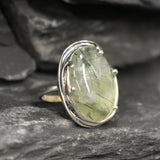 Unique Ring, Prehnite Ring, Natural Prehnite, May Birthstone, Leaf Ring, Statement Ring, Massive Ring, Big Green Ring, Solid Silver Ring