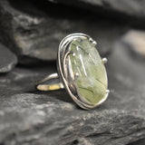 Unique Ring, Prehnite Ring, Natural Prehnite, May Birthstone, Leaf Ring, Statement Ring, Massive Ring, Big Green Ring, Solid Silver Ring