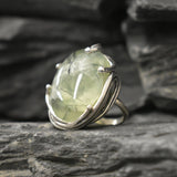 Unique Ring, Prehnite Ring, Natural Prehnite, May Birthstone, Leaf Ring, Statement Ring, Massive Ring, Big Green Ring, Solid Silver Ring