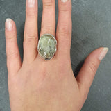 Unique Ring, Prehnite Ring, Natural Prehnite, May Birthstone, Leaf Ring, Statement Ring, Massive Ring, Big Green Ring, Solid Silver Ring