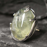 Unique Ring, Prehnite Ring, Natural Prehnite, May Birthstone, Leaf Ring, Statement Ring, Massive Ring, Big Green Ring, Solid Silver Ring