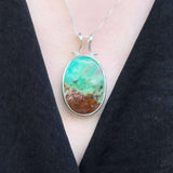 Chrysoprase Pendant, Natural Chrysoprase, May Birthstone, Green Oval Pendant, Unique Stone Pendant, Raw Metrix Chrysoprase, Silver Pendant