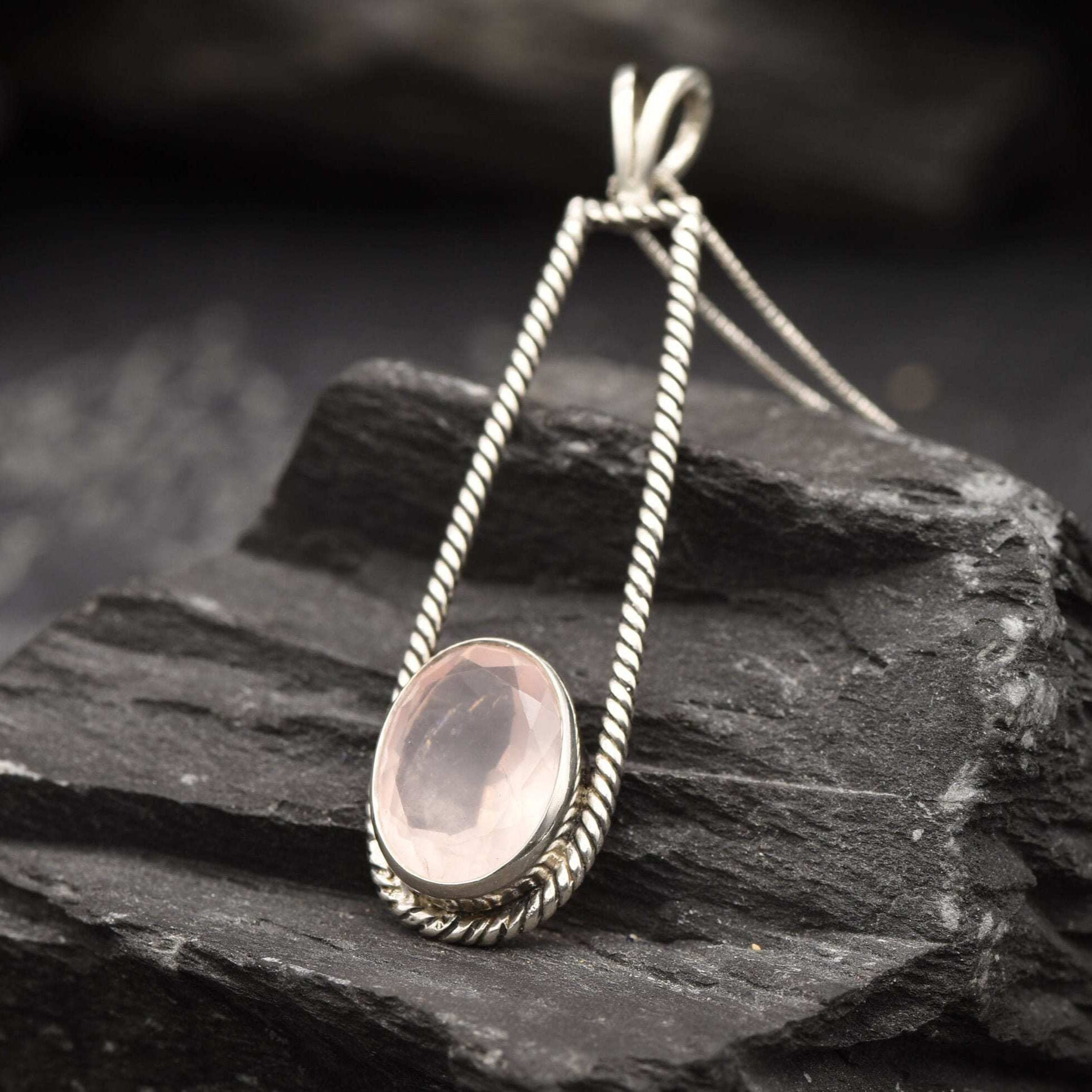 Rose Quartz Necklace, Natural Rose Quartz, Long Pendant, Drop Pendant, Pink Necklace, January Birthstone, Statement Pendant, Solid Silver