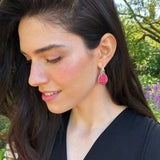 Rhodochrosite Earrings, Raspberry Pink Earrings, Vintage Earrings, Teardrop Earrings, Leaf Earrings, Long Earrings, Solid Silver Earrings