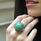 Chrysoprase Ring, Natural Chrysoprase, Stunning Ring, Green Statement Ring, Large Ring, Solid SIlver Ring, Pink Tourmaline, Chrome Diopside