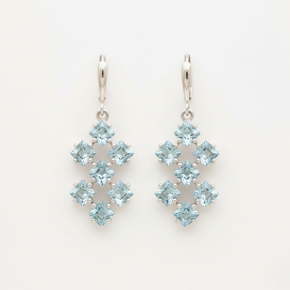 Blue Topaz Dangling Earrings - Blue Chandelier Earrings - December Birthstone Statement Earrings made in 925 Sterling Silver. Ideal for everyday wear and perfect for birthday gifting and special occasions.