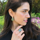Turquoise Earrings, Natural Turquoise, Leaf Vintage Earrings, Green Boho Earrings, December Birthstone, Statement Earrings, Silver Earrings