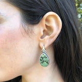 Turquoise Earrings, Natural Turquoise, Leaf Vintage Earrings, Green Boho Earrings, December Birthstone, Statement Earrings, Silver Earrings