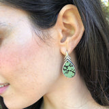 Turquoise Earrings, Natural Turquoise, Leaf Vintage Earrings, Green Boho Earrings, December Birthstone, Statement Earrings, Silver Earrings