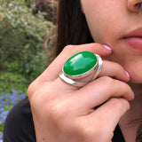 Green Agate Ring, Agate Ring, Natural Green Agate, Taurus Birthstone, Large Oval Ring, Green Vintage Ring, Green Ring, Solid Silver Ring