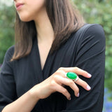 Green Agate Ring, Agate Ring, Natural Green Agate, Taurus Birthstone, Large Oval Ring, Green Vintage Ring, Green Ring, Solid Silver Ring