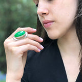 Green Agate Ring, Agate Ring, Natural Green Agate, Taurus Birthstone, Large Oval Ring, Green Vintage Ring, Green Ring, Solid Silver Ring