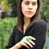 Green Agate Ring, Agate Ring, Natural Green Agate, Taurus Birthstone, Large Oval Ring, Green Vintage Ring, Green Ring, Solid Silver Ring