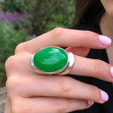 Green Agate Ring, Agate Ring, Natural Green Agate, Taurus Birthstone, Large Oval Ring, Green Vintage Ring, Green Ring, Solid Silver Ring