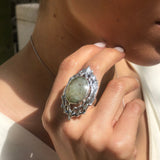 Prehnite Ring, Natural Prehnite, Massive Ring, Statement Ring, May Birthstone, Large Artistic Ring, Heavy Ring, Vintage Prehnite Ring