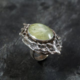 Prehnite Ring, Natural Prehnite, Massive Ring, Statement Ring, May Birthstone, Large Artistic Ring, Heavy Ring, Vintage Prehnite Ring