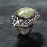 Prehnite Ring, Natural Prehnite, Massive Ring, Statement Ring, May Birthstone, Large Artistic Ring, Heavy Ring, Vintage Prehnite Ring