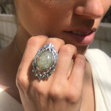Prehnite Ring, Natural Prehnite, Massive Ring, Statement Ring, May Birthstone, Large Artistic Ring, Heavy Ring, Vintage Prehnite Ring