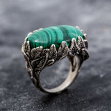 Statement Ring, Malachite Leaf Ring, Malachite Ring, Natural Malachite, Large Malachite, Silver Leaf Ring, Unique Artistic Ring, Malachite