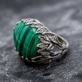 Statement Ring, Malachite Leaf Ring, Malachite Ring, Natural Malachite, Large Malachite, Silver Leaf Ring, Unique Artistic Ring, Malachite