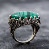 Statement Ring, Malachite Leaf Ring, Malachite Ring, Natural Malachite, Large Malachite, Silver Leaf Ring, Unique Artistic Ring, Malachite