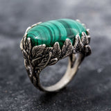 Statement Ring, Malachite Leaf Ring, Malachite Ring, Natural Malachite, Large Malachite, Silver Leaf Ring, Unique Artistic Ring, Malachite