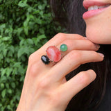 Long Boho Ring, Statement Ring, Cherry Quartz, Artistic Ring, Chunky Ring, Multistone Ring, Large Ring, 925 Silver Ring, Onyx, Green Agate