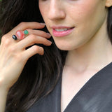 Long Boho Ring, Statement Ring, Cherry Quartz, Artistic Ring, Chunky Ring, Multistone Ring, Large Ring, 925 Silver Ring, Onyx, Green Agate