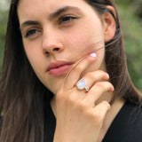 Moonstone Ring, Natural Rainbow Moonstone, June Birthstone, Oval Moonstone Ring, Two Stone Ring, Statement Silver Ring, Rare By Adina