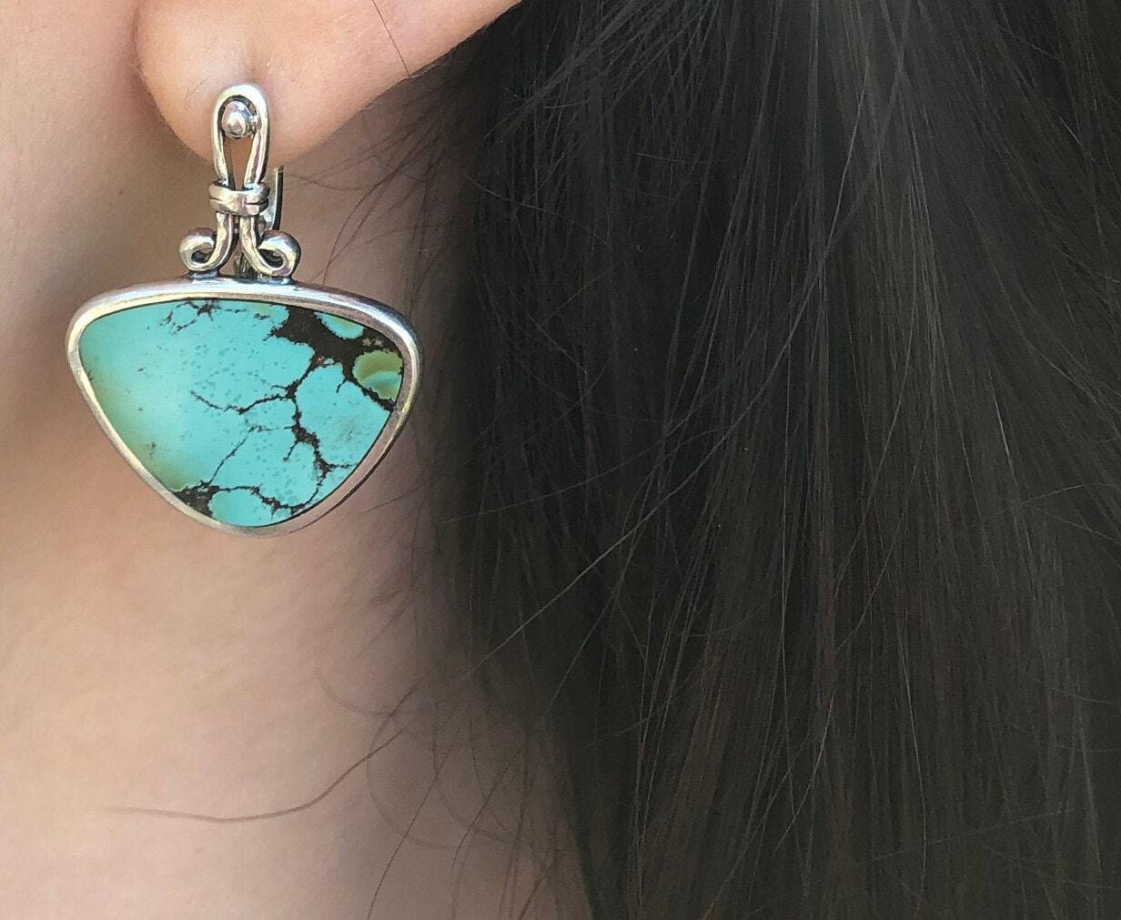 Turquoise Earrings, Natural Turquoise, Blue Boho Earrings, December Birthstone, Statement Earrings, Arizona Turquoise, Solid Silver Earrings
