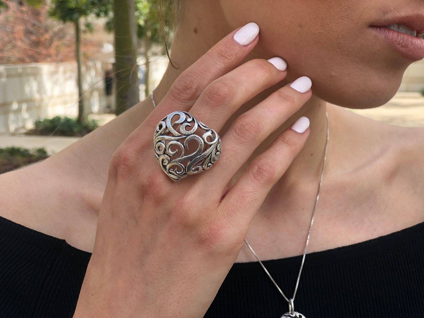 Silver Heart Ring, Artistic Ring, Chunky Heart Ring, Ornament Ring, Love Ring, Big Heart Ring, Silver Statement Ring, Solid Silver Ring