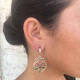 Tourmaline Earrings, Natural Tourmaline Earrings, Silver Flower Earrings, Multistone Earrings, Natural Ruby Gem, Rare by Adina