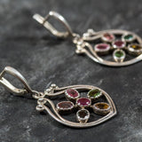 Tourmaline Earrings, Natural Tourmaline Earrings, Silver Flower Earrings, Multistone Earrings, Natural Ruby Gem, Rare by Adina