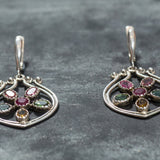 Tourmaline Earrings, Natural Tourmaline Earrings, Silver Flower Earrings, Multistone Earrings, Natural Ruby Gem, Rare by Adina