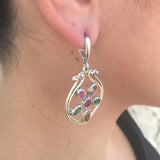 Tourmaline Earrings, Natural Tourmaline Earrings, Silver Flower Earrings, Multistone Earrings, Natural Ruby Gem, Rare by Adina