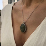Large Natural Pendant, Prehnite Pendant, Statement Pendant, Leaf Pendant, Green Pendant, Heavy Pendant, Artisan Pendant, 925 Silver Pendant