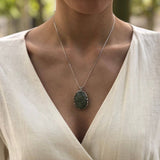 Large Natural Pendant, Prehnite Pendant, Statement Pendant, Leaf Pendant, Green Pendant, Heavy Pendant, Artisan Pendant, 925 Silver Pendant