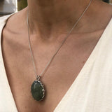 Large Natural Pendant, Prehnite Pendant, Statement Pendant, Leaf Pendant, Green Pendant, Heavy Pendant, Artisan Pendant, 925 Silver Pendant
