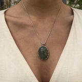 Large Natural Pendant, Prehnite Pendant, Statement Pendant, Leaf Pendant, Green Pendant, Heavy Pendant, Artisan Pendant, 925 Silver Pendant