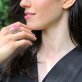 Rhodochrosite Ring, Large Pink Ring, Pink Oval Ring, Statement Ring, Artisan Ring, Bohemian Ring, Solid Silver Ring, Natural Rhodochrosite