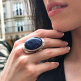 Sodalite Ring, Natural Sodalite, Statement Ring, Sagittarius Birthstone, Large Blue Stone Ring, Bohemian Ring, Massive Ring, 925 Silver Ring