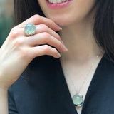 Prehnite Ring, Natural Prehnite, May Birthstone, Round Ring, Light Green Ring, Round Stone Ring, Statement Ring, May Ring, Solid Silver Ring
