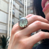 Prehnite Ring, Natural Prehnite, May Birthstone, Round Ring, Light Green Ring, Round Stone Ring, Statement Ring, May Ring, Solid Silver Ring