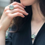 Prehnite Ring, Natural Prehnite, May Birthstone, Round Ring, Light Green Ring, Round Stone Ring, Statement Ring, May Ring, Solid Silver Ring
