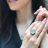 Prehnite Ring, Natural Prehnite, May Birthstone, Round Ring, Light Green Ring, Round Stone Ring, Statement Ring, May Ring, Solid Silver Ring