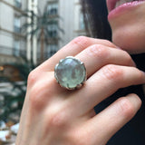 Prehnite Ring, Natural Prehnite, May Birthstone, Round Ring, Light Green Ring, Round Stone Ring, Statement Ring, May Ring, Solid Silver Ring