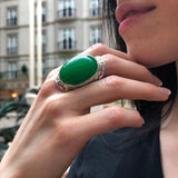 Large Green Ring, Natural Green Agate, Statement Ring, Vintage Ring, Large Green Stone, Vivid Green Ring, Bohemian Ring, Solid Silver Ring