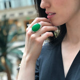 Large Green Ring, Natural Green Agate, Statement Ring, Vintage Ring, Large Green Stone, Vivid Green Ring, Bohemian Ring, Solid Silver Ring