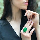 Large Green Ring, Natural Green Agate, Statement Ring, Vintage Ring, Large Green Stone, Vivid Green Ring, Bohemian Ring, Solid Silver Ring