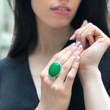 Large Green Ring, Natural Green Agate, Statement Ring, Vintage Ring, Large Green Stone, Vivid Green Ring, Bohemian Ring, Solid Silver Ring